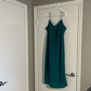 J.Crew Gwyneth Slip Dress in Luster Charmeuse in Evergreen Forest.